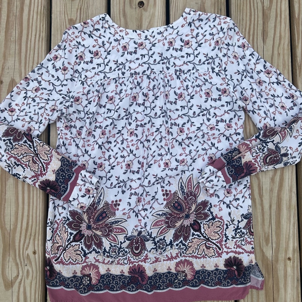 LOFT‎ Top Blouse Womens Small Multicolor Floral Popover Rayon Long Sleeve Casual - Picture 10 of 14